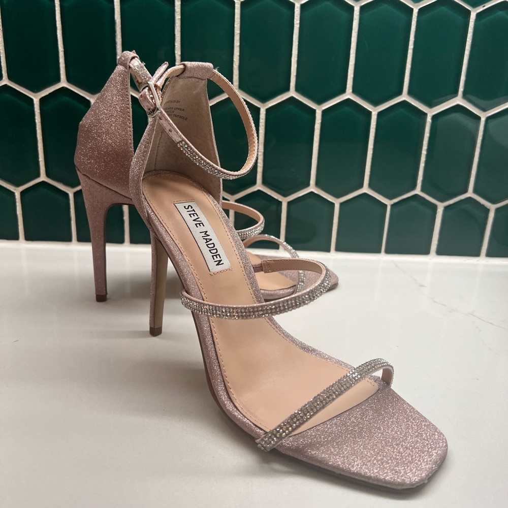 Steve Madden for David’s Bridal Keyla Blush Three Band Crystal Stilettos